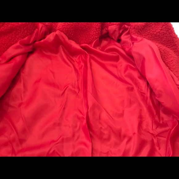 Front Pocket Sherpa Teddy Coat Jacket Red - Picture 6 of 7